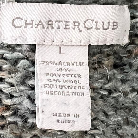 Charter Club Womens Sweater Large Shawl Collar Chunky Knit Green Speckle Pattern - Picture 5 of 6